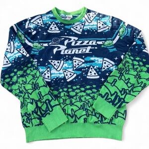 Disney Pizza Planet Crewneck Sweater - Navy & Bright Green